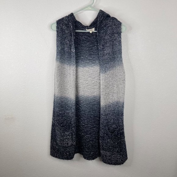 entro Sweaters - Entro Womens Hooded Sweater Size L Ombre Sleeveless Blue Open Front